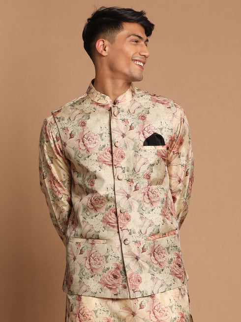 Men's Beige Printed Jacket